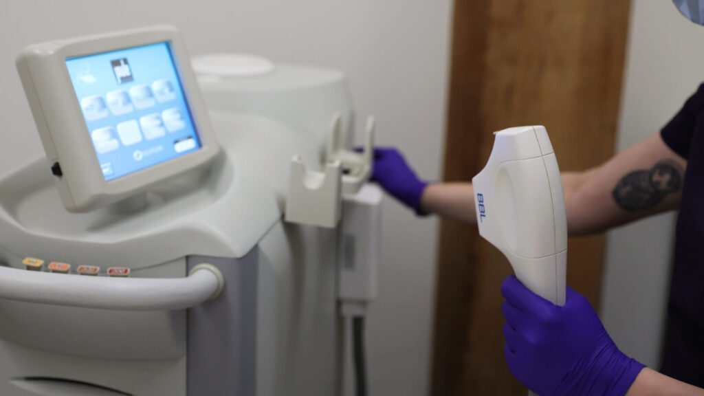 Aesthetician setting up for BBL Hero