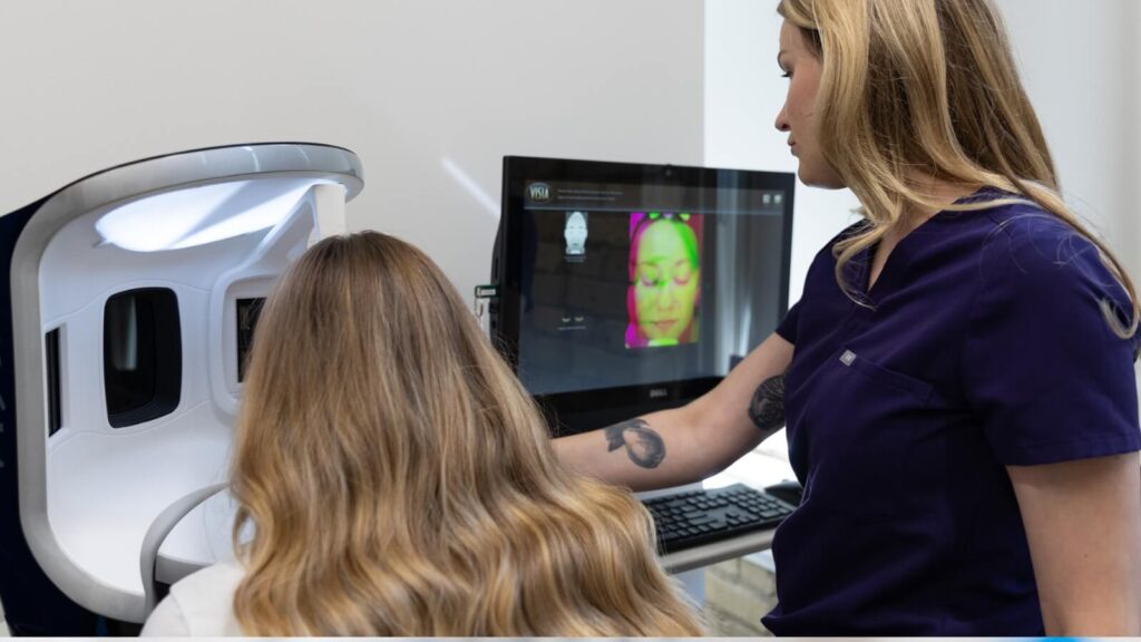 Patient getting a skin analysis