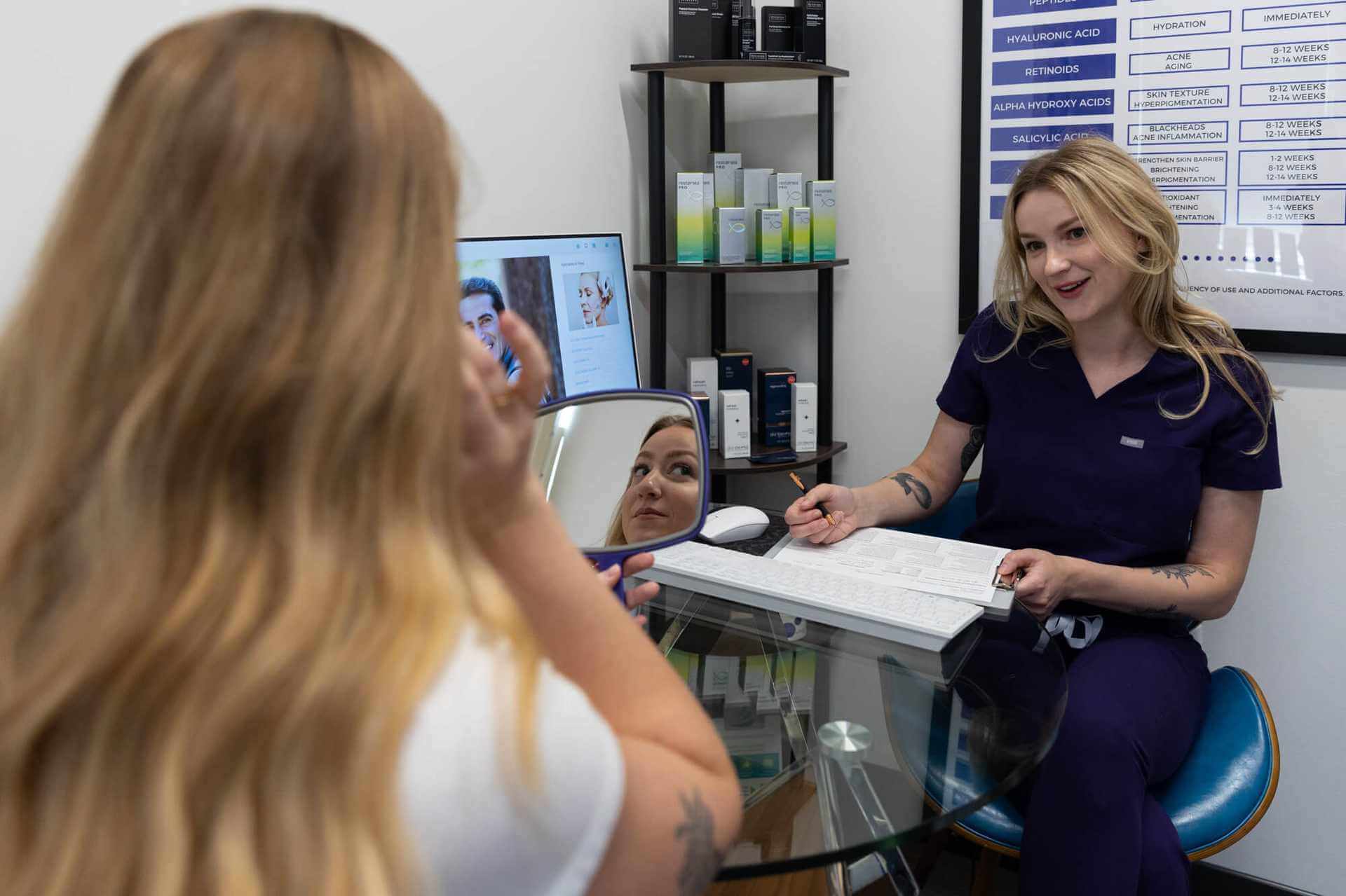 patient consulting with worker