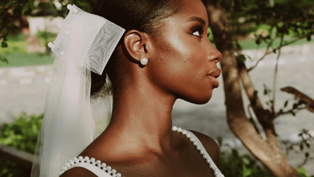 Close-up of healthy bridal skincare