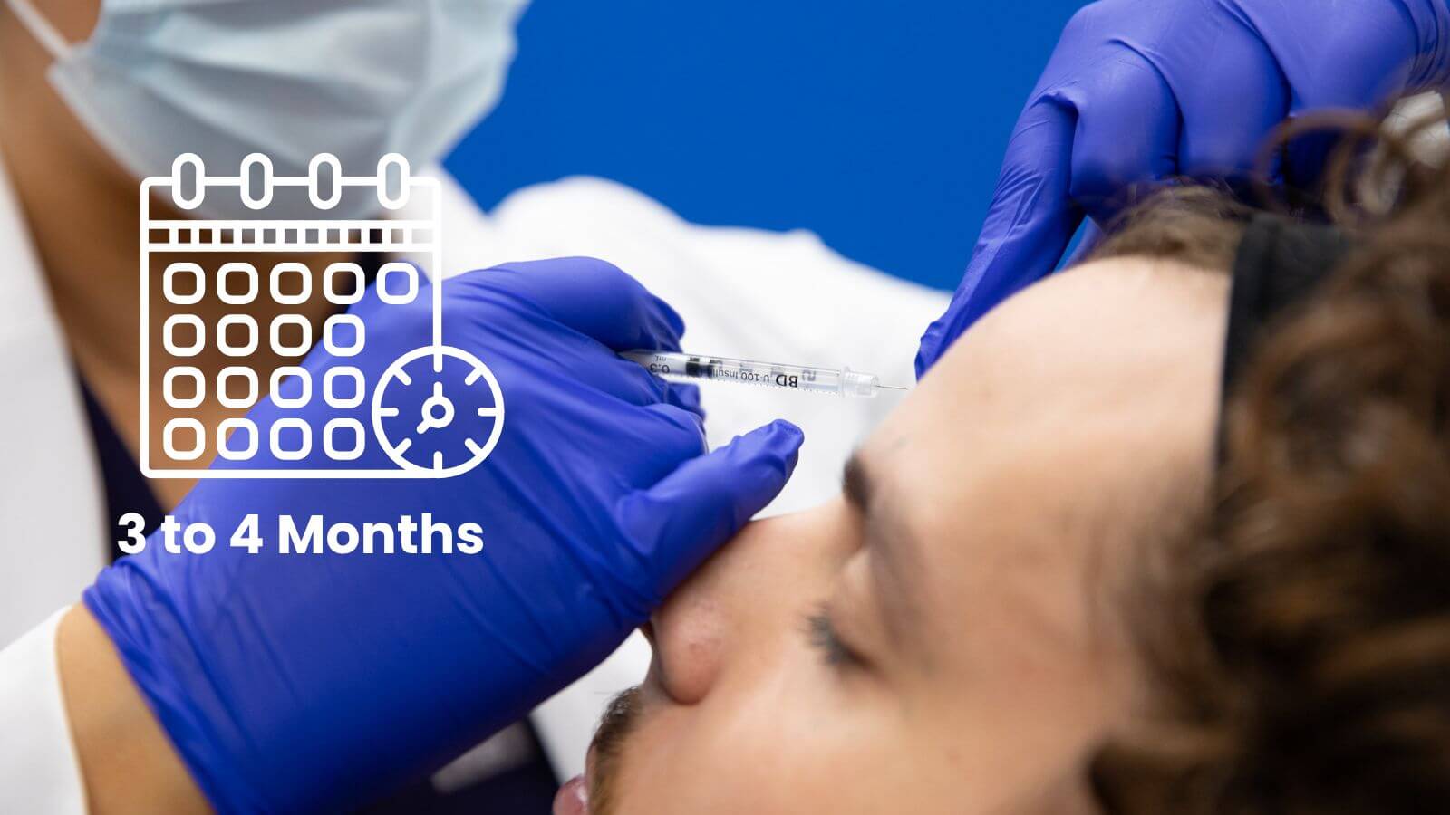 Man receiving forehead injection with 3 to 4 months icon